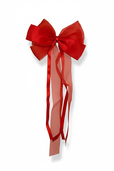 Kırmızı Renk Kurdele Detaylı Pens Toka