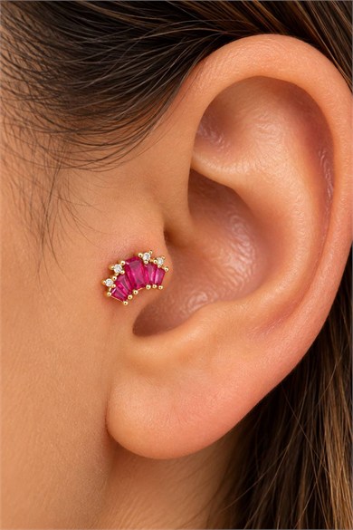 Altın Renk Taşlı Cerrahi Çelik Tragus/Kıkırdak Küpe/Piercing (Tek)