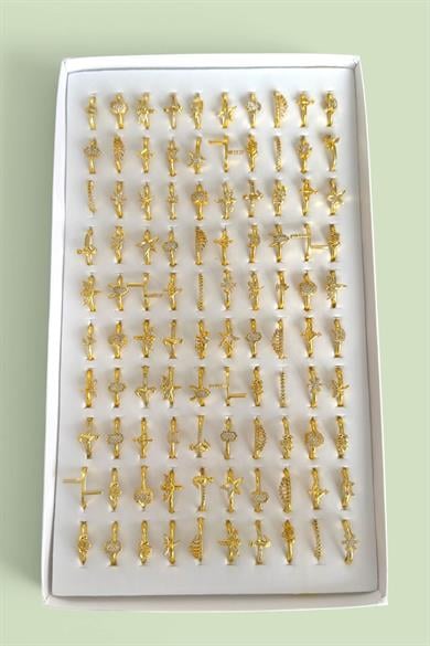 100lü Altın Renk Karışık Figürlü Ayarlanabilir Yüzük Set