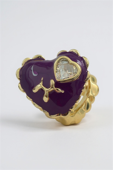 Altın Ve Mor Renk Kalp Figürlü 14K Altın Kaplama TX Ear Cuff (Tek)