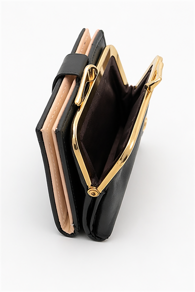 Siyah Renk 2 Bölmeli Deri Kadın Kartlık/Cüzdan