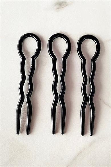 Siyah Renk Üçlü Topuz Tokası