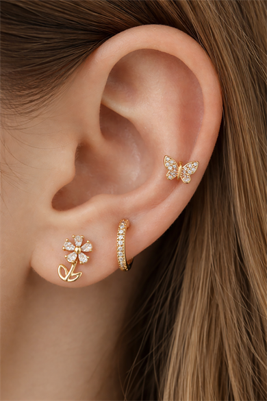 Altın Renk Karışık Figürlü Taş Detaylı 3lü YSX Küpe Set