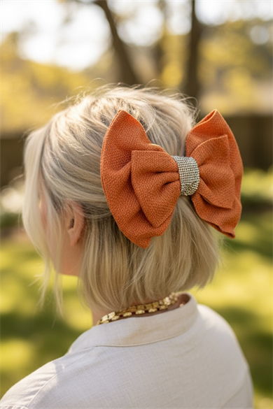 Turuncu Renk Kurdele Figürlü Taş Detaylı Otomat Toka