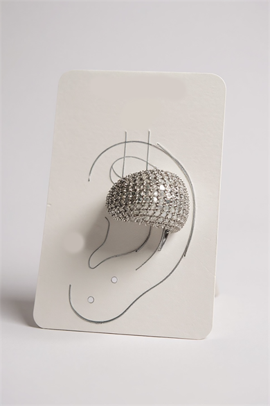 Gümüş Renk Taş Detaylı 14K Altın Kaplama TX Ear Cuff (Tek)