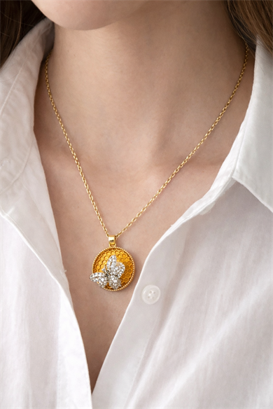 Altın Renk Arı Figürlü Çelik Kolye