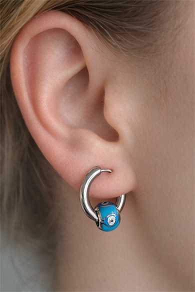 Gümüş Renk Göz Figürlü Çelik Halka Küpe (Çift)