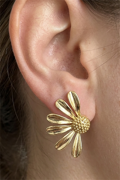 Altın Renk Çiçek Figürlü Küpe (Çift)