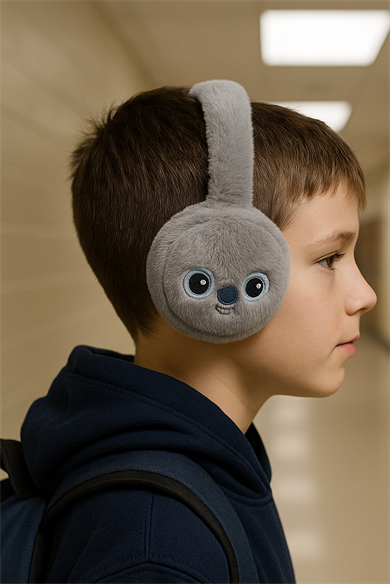 Gri Renk Koala Figürlü Peluş Erkek Çocuk Kulaklık