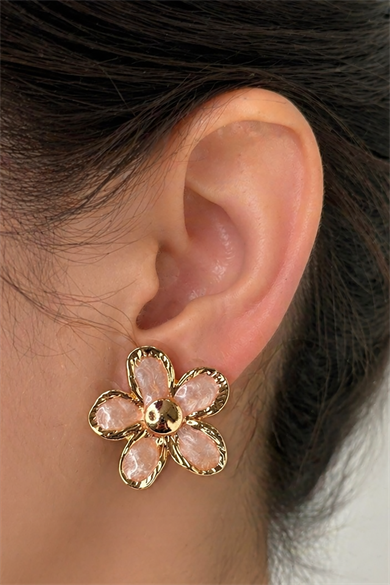 Krem Renk Çiçek Figürlü Küpe (Çift)