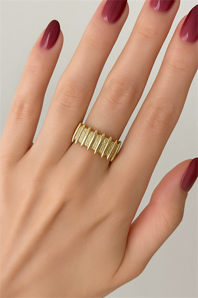 Altın Renk Taş Detaylı Ayarlanabilir Çelik Yüzük