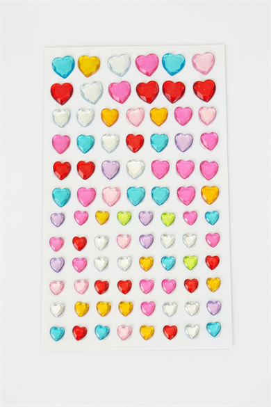 Karışık Renk Kalp Figürlü Yapışkanlı Taş Sticker 
