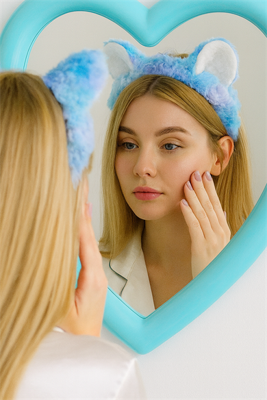 Mavi Renk Kulak Figürlü Peluş Saç Bandı