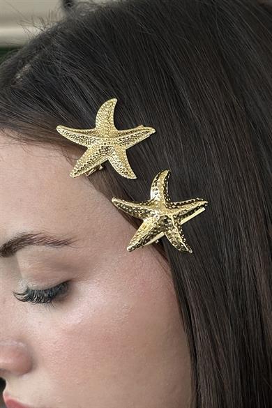 Altın Renk Deniz Yıldızı Figürlü Metal Pens Toka