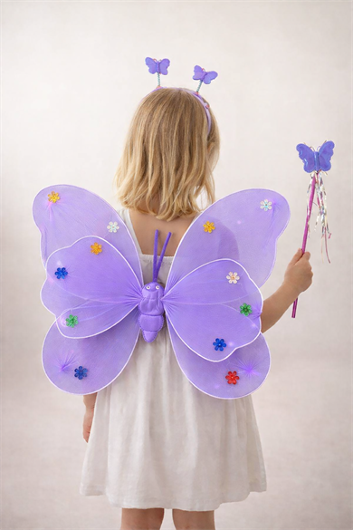 Mor Renk Kanat /Asa /Taç Set