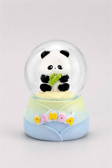 Mavi Renk Panda Figürlü Işıklı Küçük  Kar Küresi