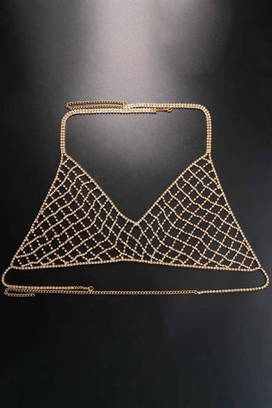 Altın Renk Taş Detaylı Bikini Üstü /Bralet /Vücut Aksesuarı