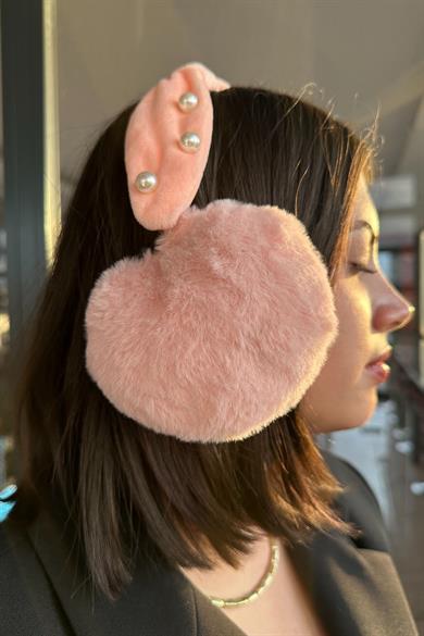 Pembe Renk İnci Detaylı Kulaklı Çocuk Peluş Kulaklık