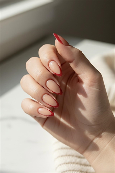 24lü Krem Ve Kırmızı Renk Takma Tırnak (Yapıştırıcılı)