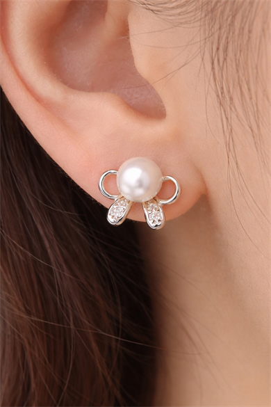 Gümüş Renk İnci Detaylı Xuping Küpe (Çift)