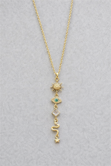 Altın Renk Taş Detaylı Y Kolye