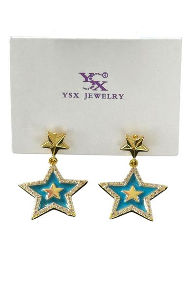 Altın Ve Mavi Renk Yıldız Figürlü YSX Küpe (Çift)