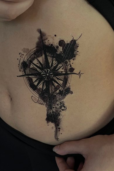Geçici Pusula Figürlü Büyük Boy Dövme Tattoo