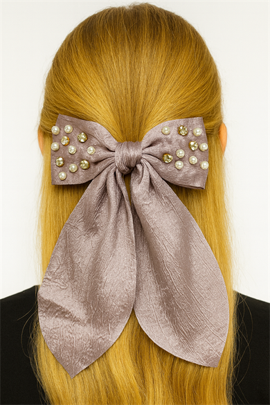 Lila Renk Kurdele Figürlü İnci Ve Taş Detaylı Otomat Toka