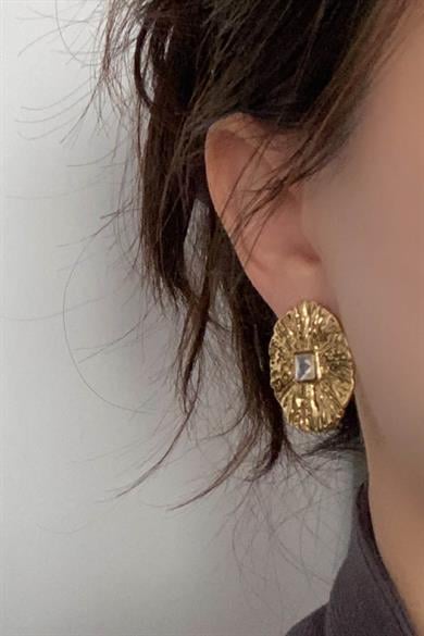 Altın Renk Taş Detaylı Çelik Küpe (Çift)