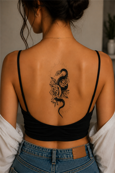 Yılan Ve Gül Geçici Dövme Tattoo