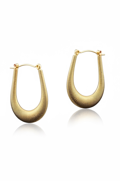 Altın Renk Halka Detaylı Çelik Küpe (Çift)