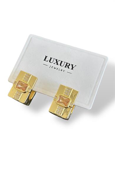 Altın Renk Taş Detaylı 14k Altın Kaplama Küpe (Çift)