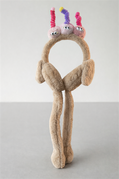 Kahve Renk Canavar Figürlü Kulakları Oynayan Peluş Kulaklık