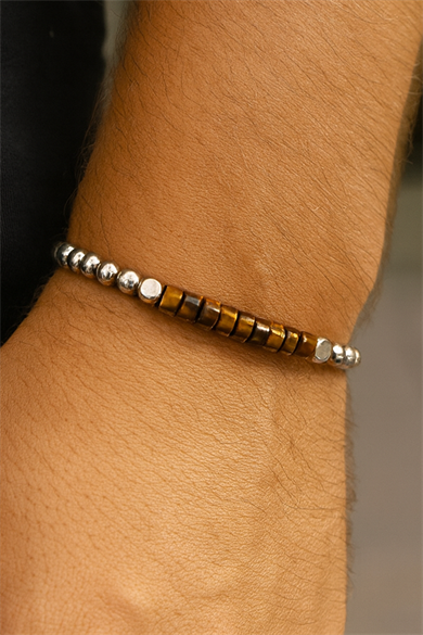 Karışık Renk Boncuk Detaylı Çelik Erkek Bileklik