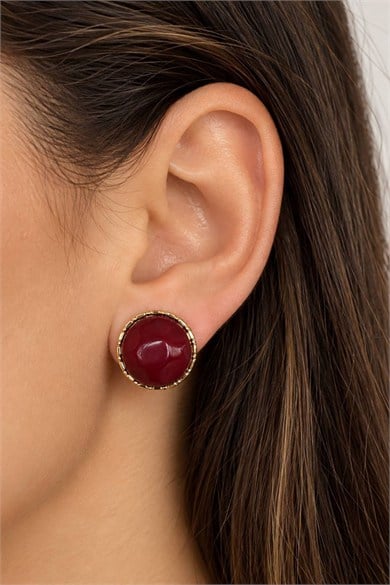 Bordo Renk Taş Detaylı Küpe (Çift)