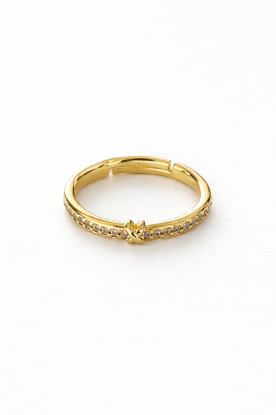 Altın Renk Taş Detaylı Ayarlanabilir Yüzük