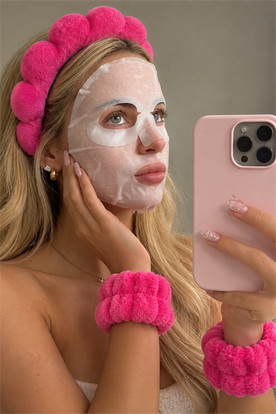 Pembe Renk Spa Taç Ve Peluş Su Emici Havlu Bileklik Set