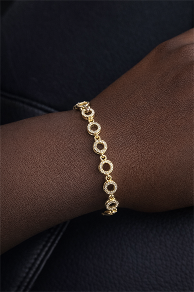 Altın Renk Taşlı 14K Altın Kaplama CM Bileklik