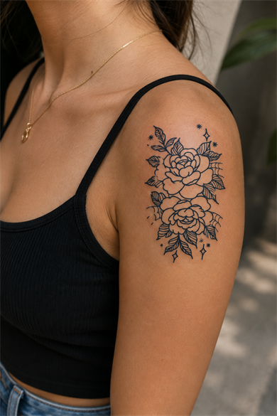 Gül Sonradan Kararan Yarı Kalıcı Geçici Dövme Tattoo