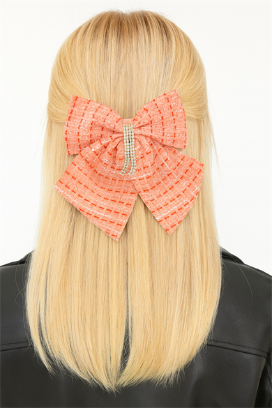 Turuncu Renk Kurdele Figürlü Taş Detaylı Otomat Toka