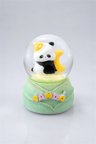Yeşil Renk Panda Işıklı Küçük  Kar Küresi