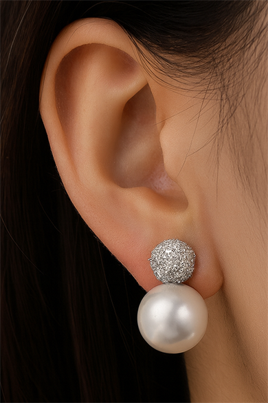 Gümüş Renk İnci Ve Taş Detaylı Küpe (Çift)