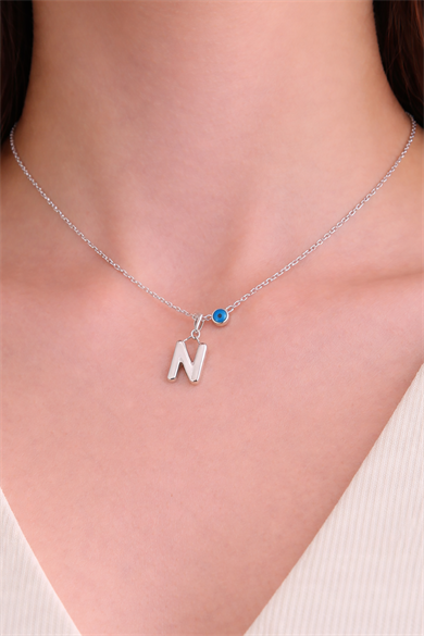 Gümüş Renk N Harf Çelik Kolye