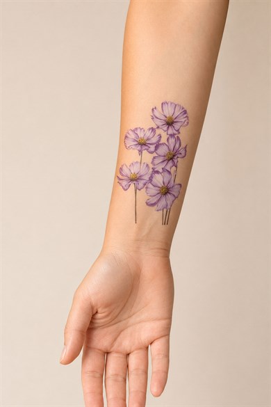 Mor Çiçek Mini Geçici Dövme Tattoo