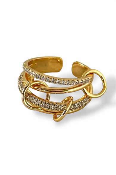 Altın Renk Taş Detaylı Ayarlanabilir Yüzük