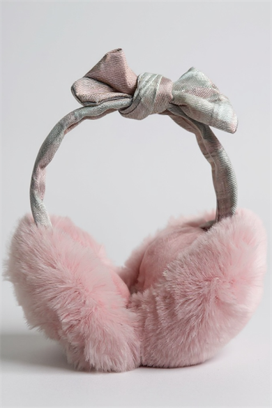 Pembe Renk Ekose Desenli Peluş Kulaklık