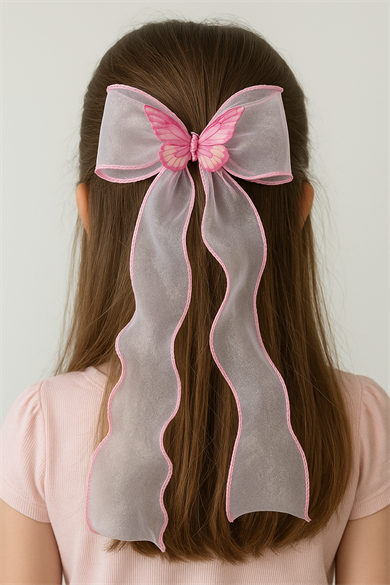 Pembe Renk Kelebek Figürlü Otomat Toka