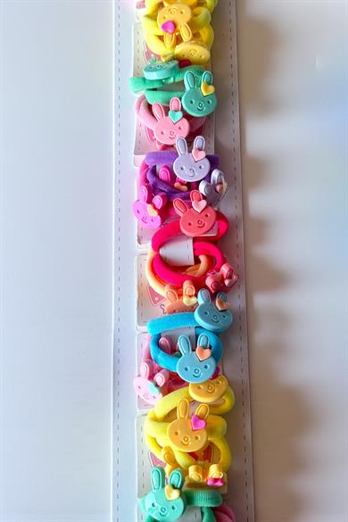 10lu Karışık Renk Tavşan Figürlü Lastik Toka Set 