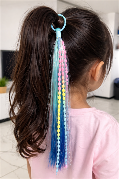 Mavi Ve Lacivert Renk Saç Detaylı Lastik Toka