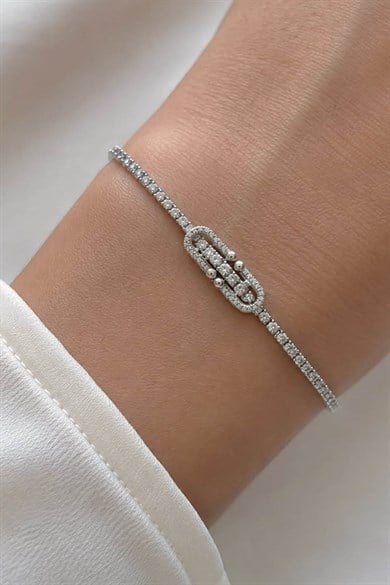 Gümüş Renk 14K Altın Kaplama Taşlı Bileklik